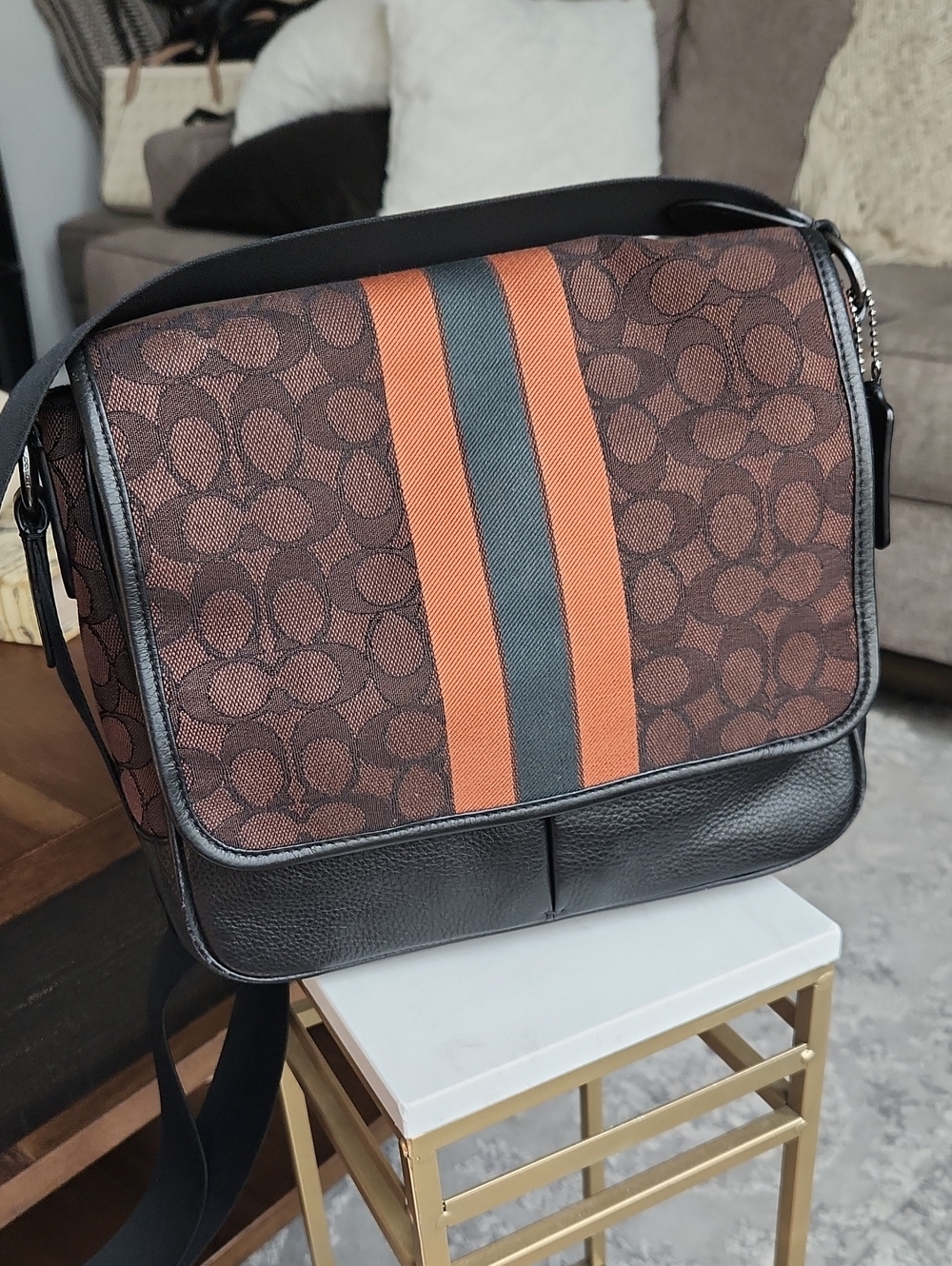 Coach C6583 Thompson Map Bag Green Stripe Crossbody